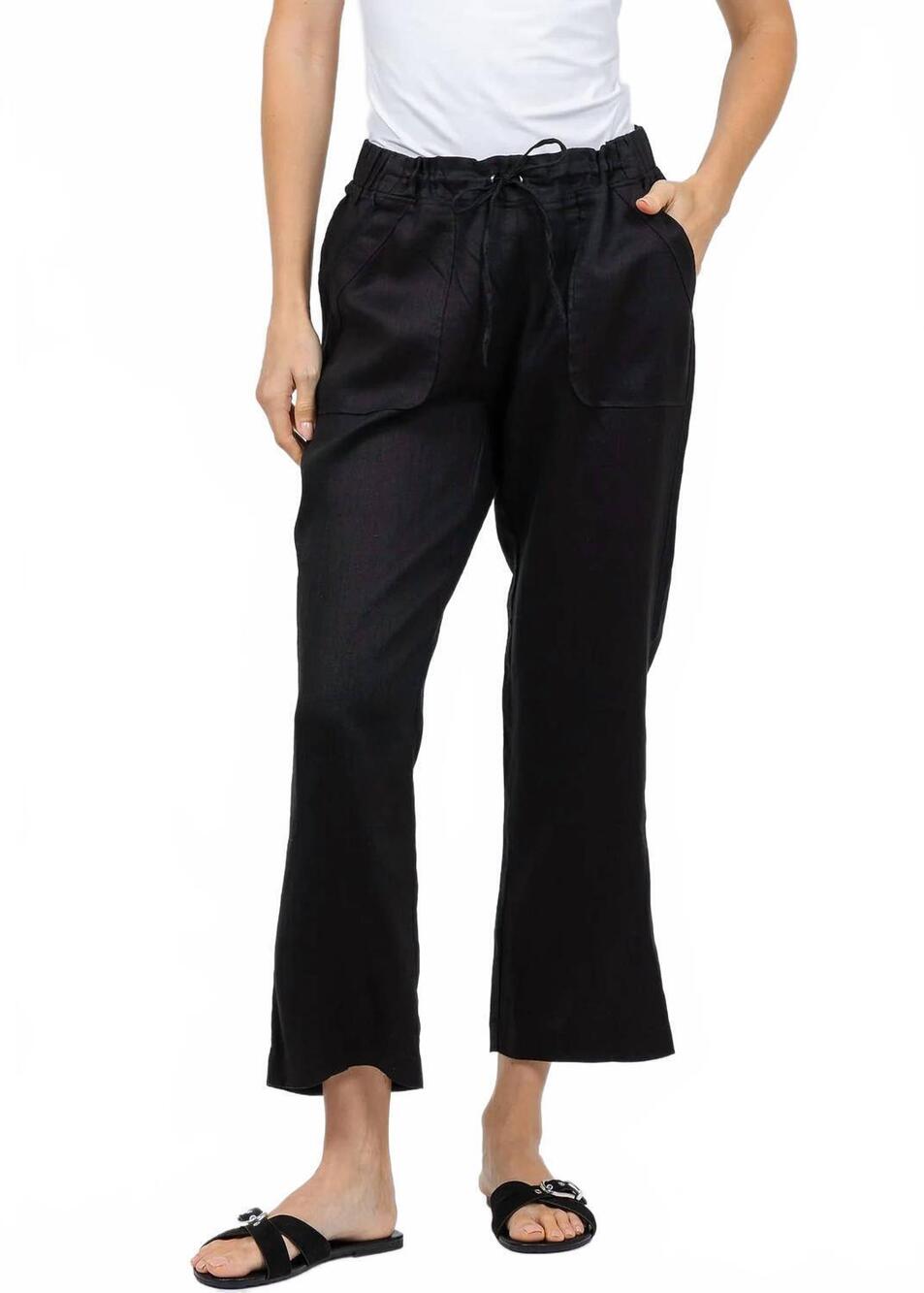 NEW PURE AMICI lumila linen pants in black